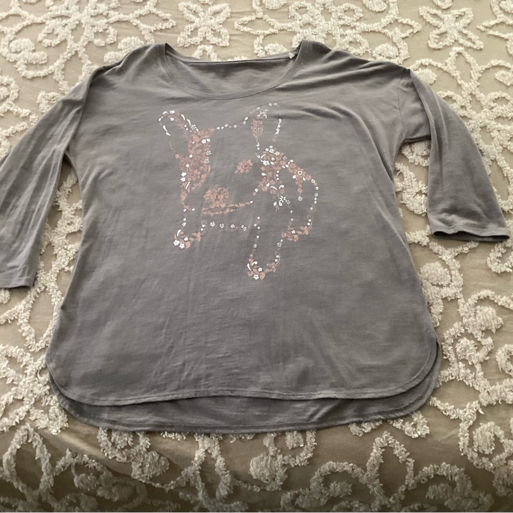 Gray 3/4 Sleeve Top/ Boston terrier print.Large, New